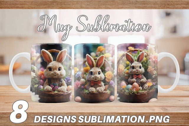Mug Wrap Easter Bunny with Flowers Sublimation artnoy 