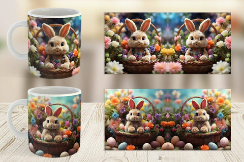 Mug Wrap Easter Bunny with Flowers Sublimation artnoy 