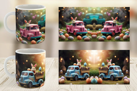 Mug Wrap Easter Truck With Bunny Sublimation artnoy 