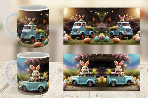 Mug Wrap Easter Truck With Bunny Sublimation artnoy 