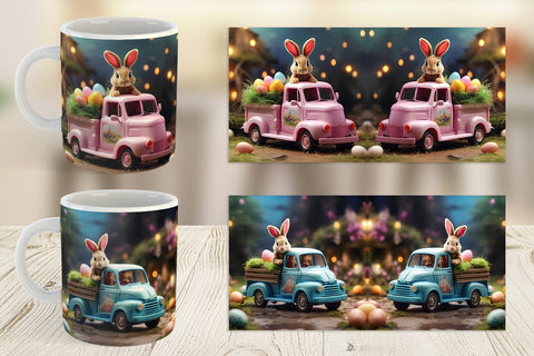 Mug Wrap Easter Truck With Bunny Sublimation artnoy 