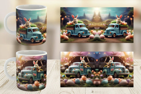 Mug Wrap Easter Truck With Bunny Sublimation artnoy 