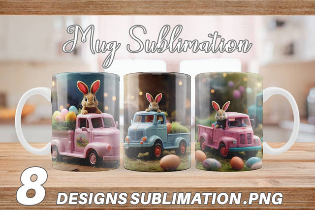 Mug Wrap Easter Truck With Bunny Sublimation artnoy 