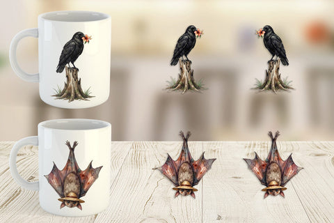 Mug Wrap Eerie Gothic Island Wildlife Watercolor Sublimation artnoy 