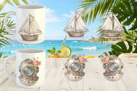 Mug Wrap Elegant Coastal Summer Watercolor Sublimation artnoy 