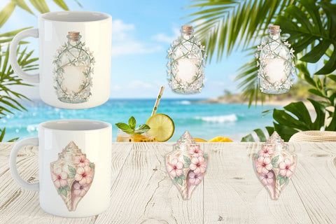 Mug Wrap Elegant Coastal Summer Watercolor Sublimation artnoy 