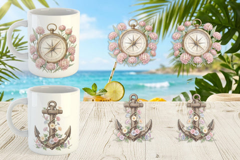 Mug Wrap Elegant Coastal Summer Watercolor Sublimation artnoy 