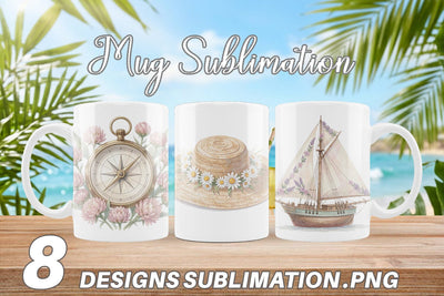 Mug Wrap Elegant Coastal Summer Watercolor Sublimation artnoy 