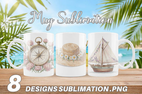 Mug Wrap Elegant Coastal Summer Watercolor Sublimation artnoy 