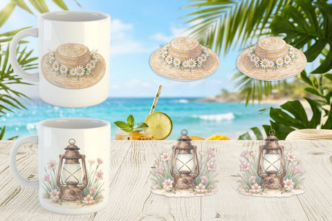 Mug Wrap Elegant Coastal Summer Watercolor Sublimation artnoy 