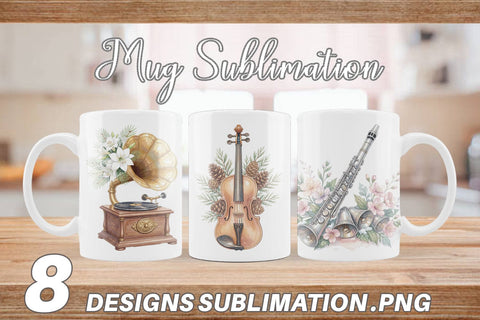 Mug Wrap Elegant Musical Holiday Watercolor Sublimation artnoy 