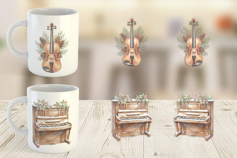 Mug Wrap Elegant Musical Holiday Watercolor Sublimation artnoy 