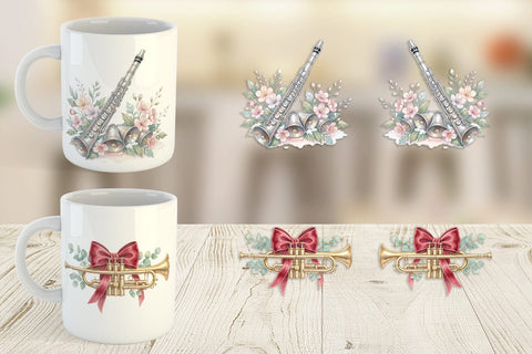 Mug Wrap Elegant Musical Holiday Watercolor Sublimation artnoy 
