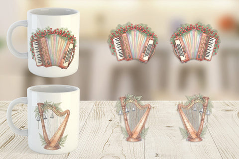 Mug Wrap Elegant Musical Holiday Watercolor Sublimation artnoy 