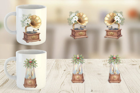 Mug Wrap Elegant Musical Holiday Watercolor Sublimation artnoy 