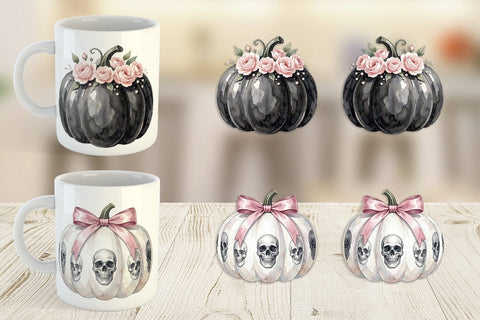 Mug Wrap Elegant Soft Goth Pumpkin Watercolor Sublimation artnoy 