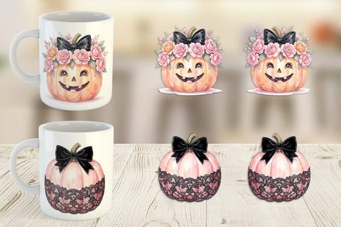 Mug Wrap Elegant Soft Goth Pumpkin Watercolor Sublimation artnoy 