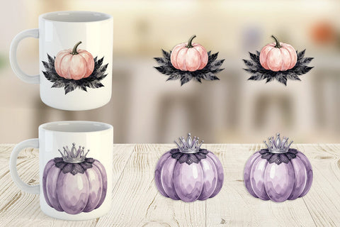 Mug Wrap Elegant Soft Goth Pumpkin Watercolor Sublimation artnoy 