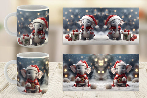 Mug Wrap Elephant Christmas Sublimation artnoy 
