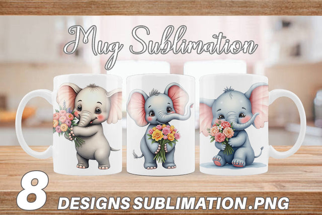 Mug Wrap Elephant Spring Bouquet Sublimation artnoy 