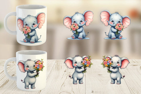 Mug Wrap Elephant Spring Bouquet Sublimation artnoy 