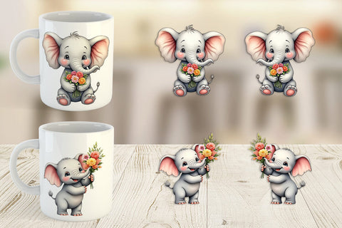 Mug Wrap Elephant Spring Bouquet Sublimation artnoy 
