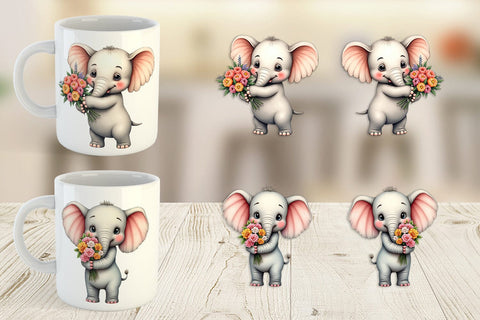Mug Wrap Elephant Spring Bouquet Sublimation artnoy 