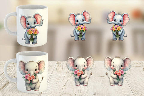 Mug Wrap Elephant Spring Bouquet Sublimation artnoy 
