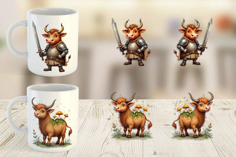 Mug Wrap Enchanted Highland Cows UglyCute Fantasy Watercolor Sublimation artnoy 