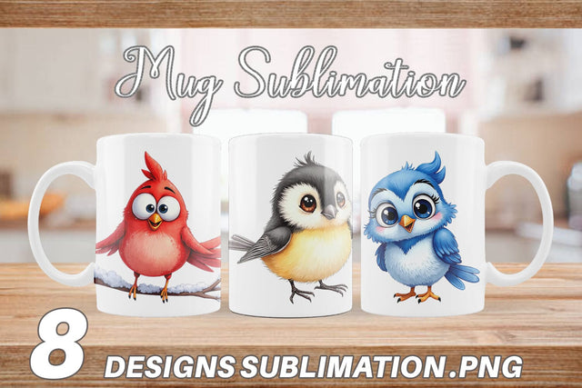 Mug Wrap Enchanted Winter Birds Watercolor Sublimation artnoy 