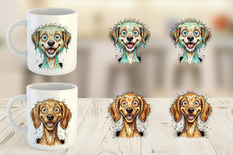 Mug Wrap Enthusiastic Wet Dog Pool Party Sublimation artnoy 
