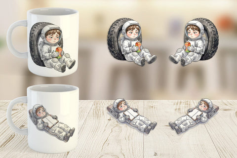 Mug Wrap Exhausted Kid Astronaut Space Burnout Sublimation artnoy 
