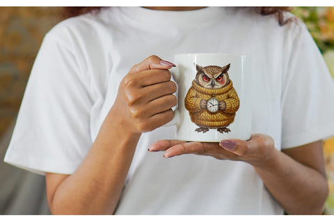 Mug Wrap Exhausted Owl Dark Academia Watercolor Sublimation artnoy 