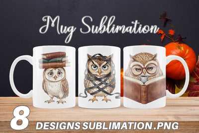 Mug Wrap Exhausted Owl Dark Academia Watercolor Sublimation artnoy 