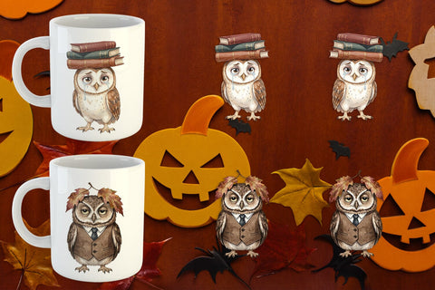 Mug Wrap Exhausted Owl Dark Academia Watercolor Sublimation artnoy 