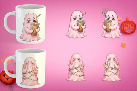 Mug Wrap Exhausted Retro Ghost Pink Watercolor Sublimation artnoy 