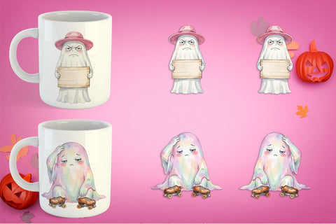 Mug Wrap Exhausted Retro Ghost Pink Watercolor Sublimation artnoy 