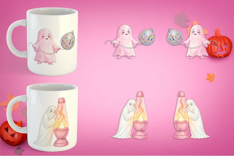 Mug Wrap Exhausted Retro Ghost Pink Watercolor Sublimation artnoy 