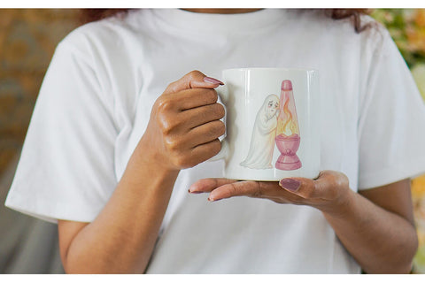 Mug Wrap Exhausted Retro Ghost Pink Watercolor Sublimation artnoy 