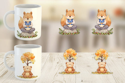 Mug Wrap Fall Meditating Animals Sublimation artnoy 