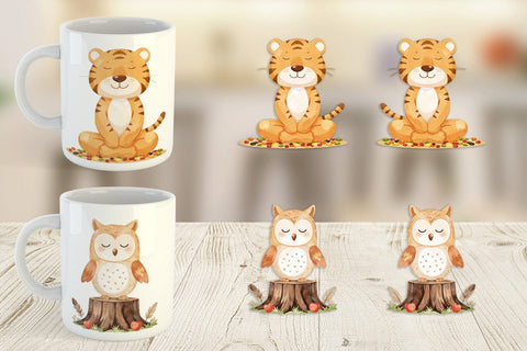 Mug Wrap Fall Meditating Animals Sublimation artnoy 