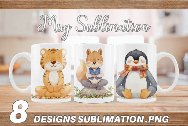 Mug Wrap Fall Meditating Animals Sublimation artnoy 