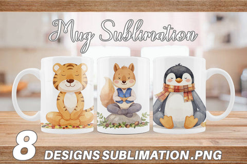 Mug Wrap Fall Meditating Animals Sublimation artnoy 