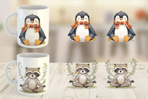 Mug Wrap Fall Meditating Animals Sublimation artnoy 