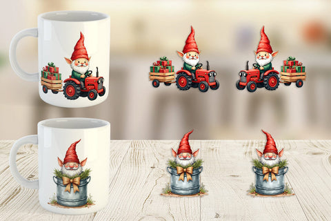 Mug Wrap Farmhouse Christmas Gnomes Watercolor Sublimation artnoy 