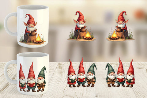 Mug Wrap Farmhouse Christmas Gnomes Watercolor Sublimation artnoy 