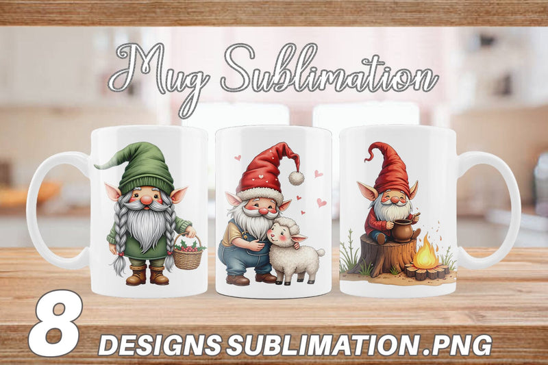 Mug Wrap Farmhouse Christmas Gnomes Watercolor Sublimation artnoy 