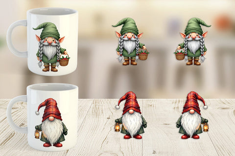 Mug Wrap Farmhouse Christmas Gnomes Watercolor Sublimation artnoy 