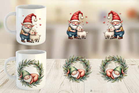 Mug Wrap Farmhouse Christmas Gnomes Watercolor Sublimation artnoy 