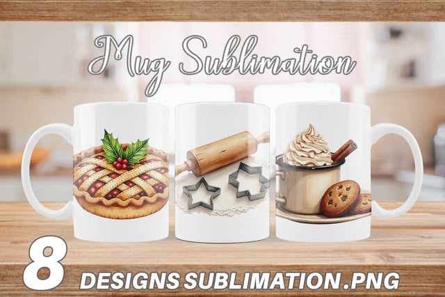 Mug Wrap Farmhouse Christmas Kitchen Watercolor Sublimation artnoy 